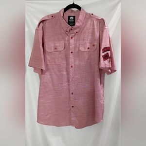 ECKO UNLTD Button Down Shirt Pink Short Sleeve Rhino Patch Mens Size XXL
